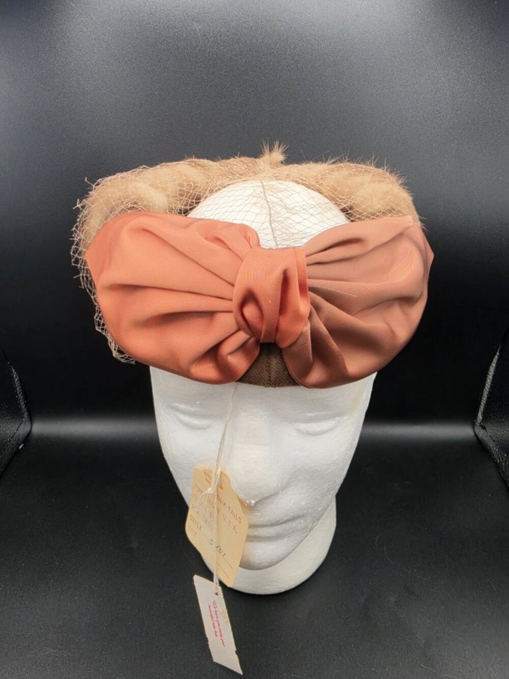 Vintage Women’s Cocktail Evening Hat Velvet Bow Fur Mid Century Mink USA
